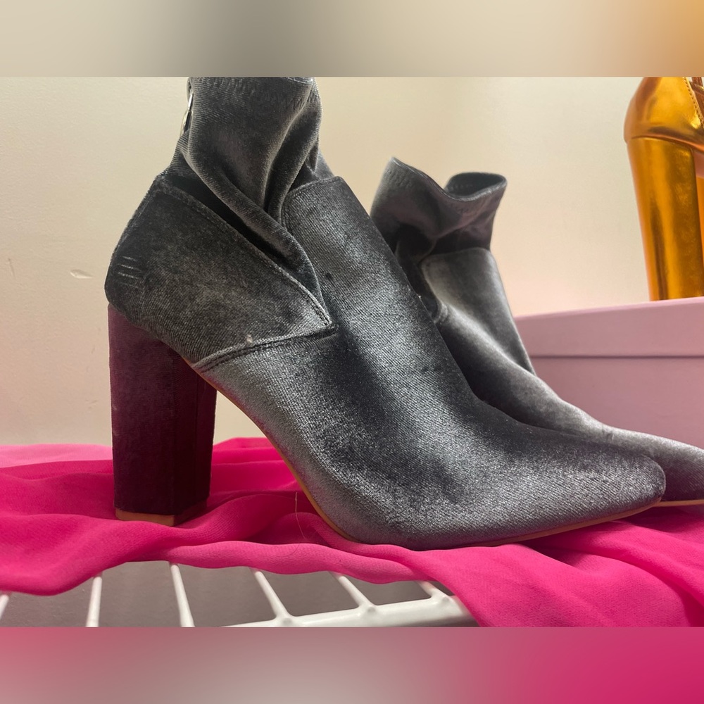 Grey velvet heel booties